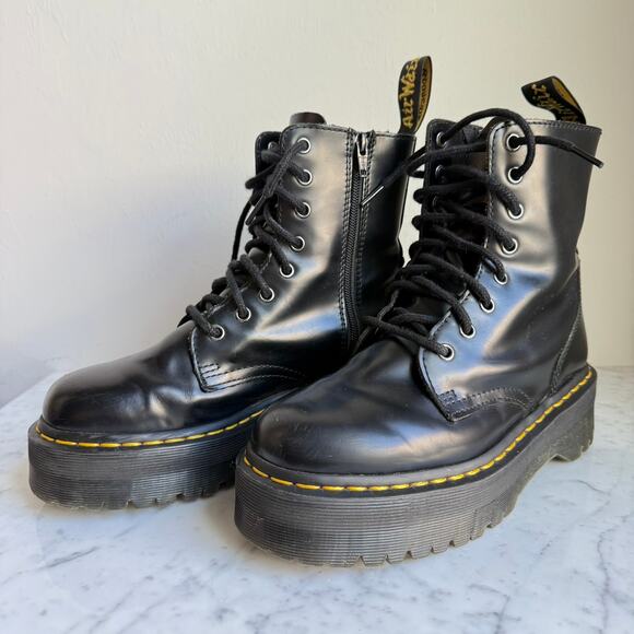 Dr. Martens Jadon Black Leather Platform Combat Boots – Women’s 8 - Picture 1 of 10